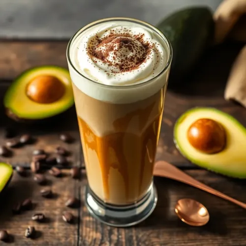 Creamy Avocado Coffee Float: A Delicious and Unique Beverage Recipe 2 Creamy avocado coffee float garnished with fresh ingredients