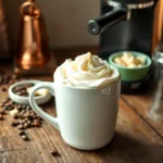 Homemade white chocolate mocha with barista-style presentation