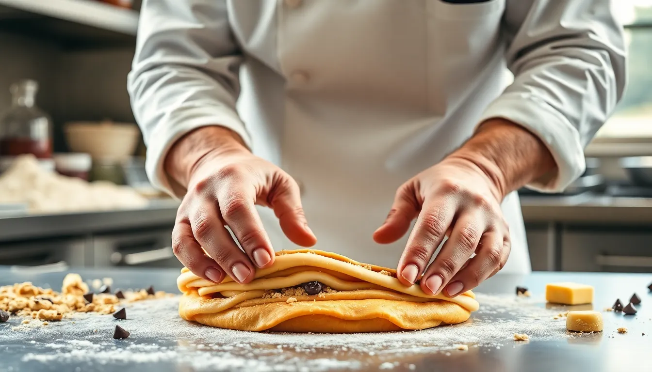 Cookie Croissants: A Delectable Fusion of Flavors and Techniques 2 Professional baker preparing cookie croissant pastry techniques